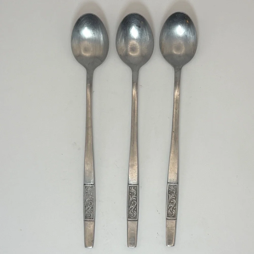 Vtg Amefa Royal Damask Iced Teaspoons Set 3 MCM Holland Stainless Flatware 1960s